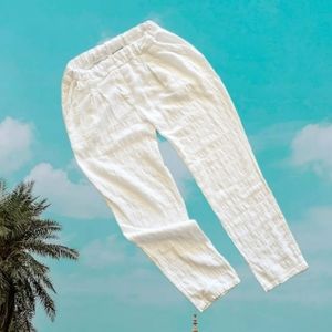 New from 🇮🇹 Italy! Breezy Textured White Cotton‎ Linen Beach Pants Size M/L